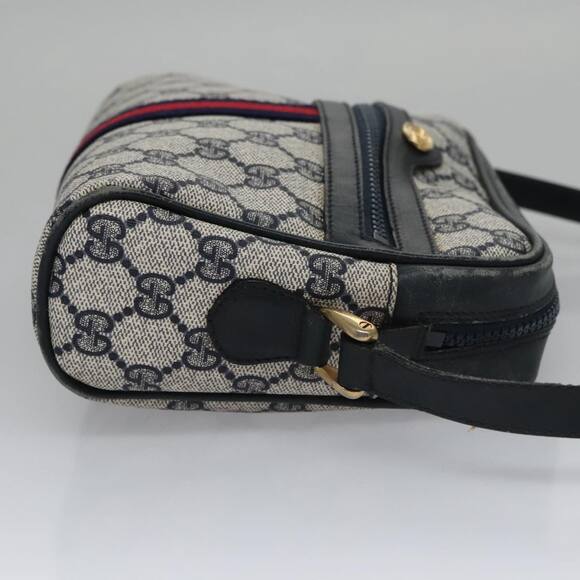 GUCCI GG Supreme Sherry Line Shoulder Bag Pvc Leather Navy Red - Picture 4 of 16